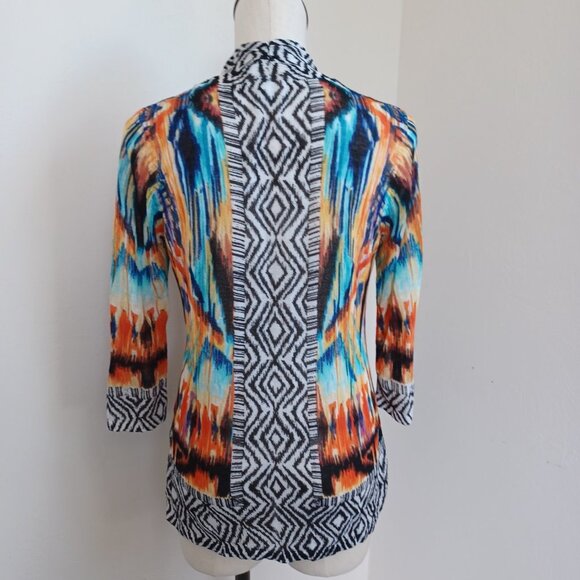 Chicos Cardigan Multi Color Aztec Open Front Animal Print Womens Medium - Picture 8 of 15